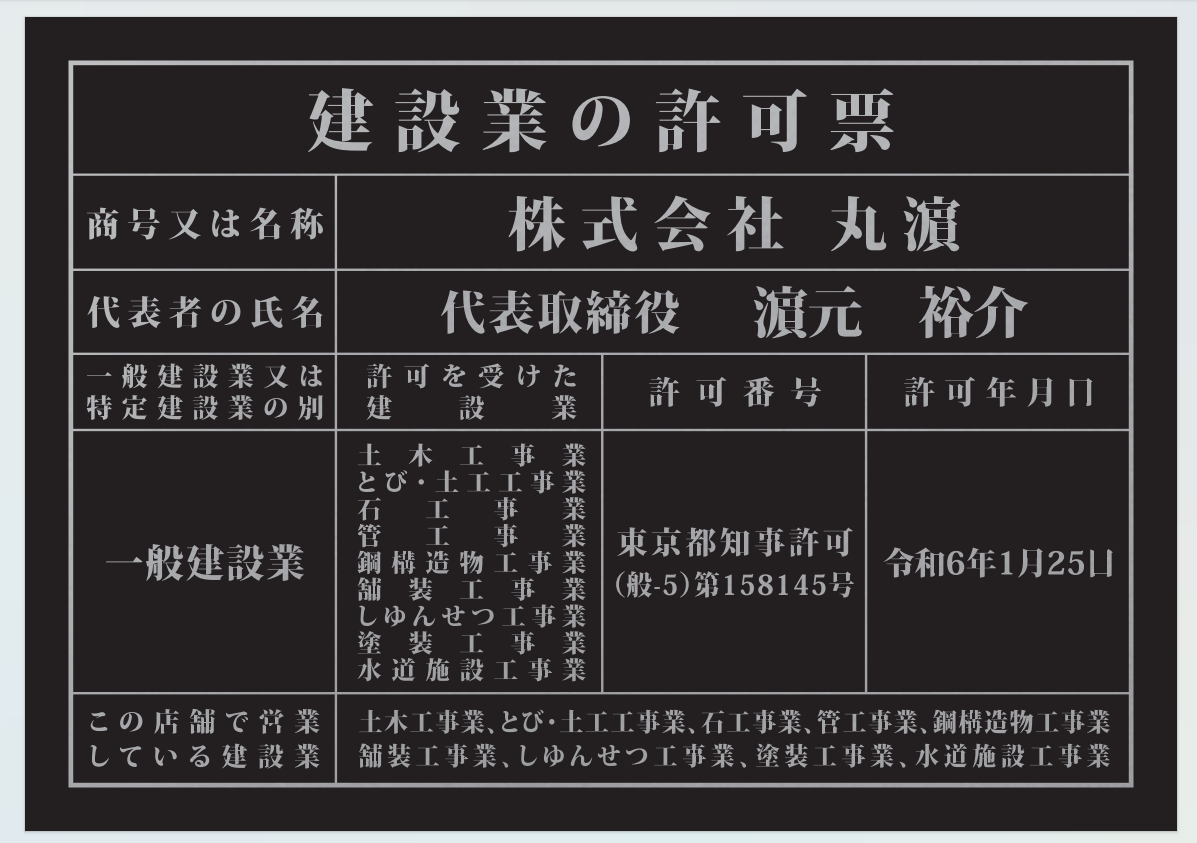 建設業許可証(看板)